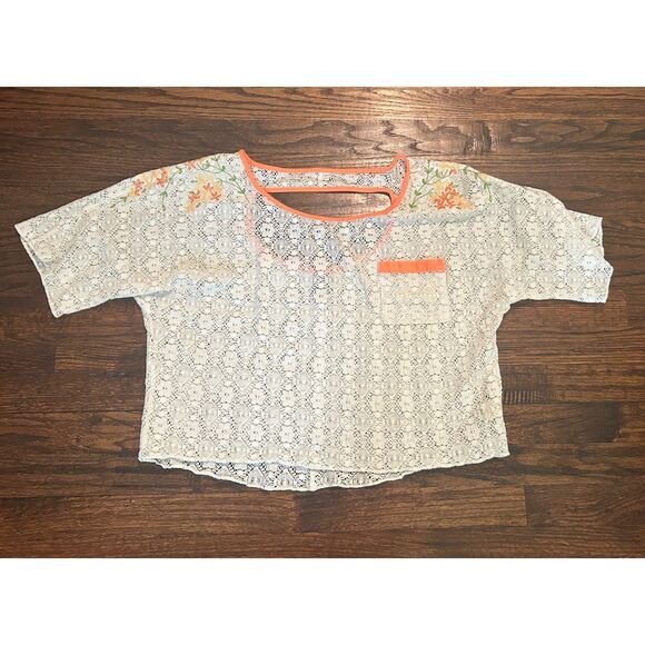 Free People Women's White Floral Sheer Swim Beach Coverup Top Shirt Medium - Picture 1 of 3